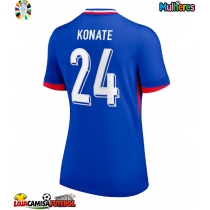 Camisa de Futebol França Ibrahima Konate #24 Equipamento Principal Mulheres Europeu 2024 Manga Curta